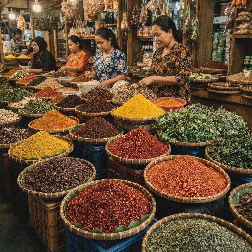 Traditional Indonesian market with natural ingredients